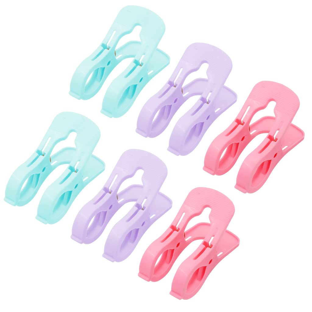 HASTHIP 6Pcs Clothes Clips, Large Cloths Clips, Beach Towel Clip, Cloth Pins, Quilt Drying Clip, Plastic Clothespins for Heavy Laundry, Sheets, Quilts or Blankets (Random Colours) HASTHIP 6Pcs Clothes Clips, Large Cloths Clips, Beach Towel Clip, Cloth Pins, Quilt Drying Clip, Plastic Clothespins for Heavy Laundry, Sheets, Quilts or Blankets (Random Colours)